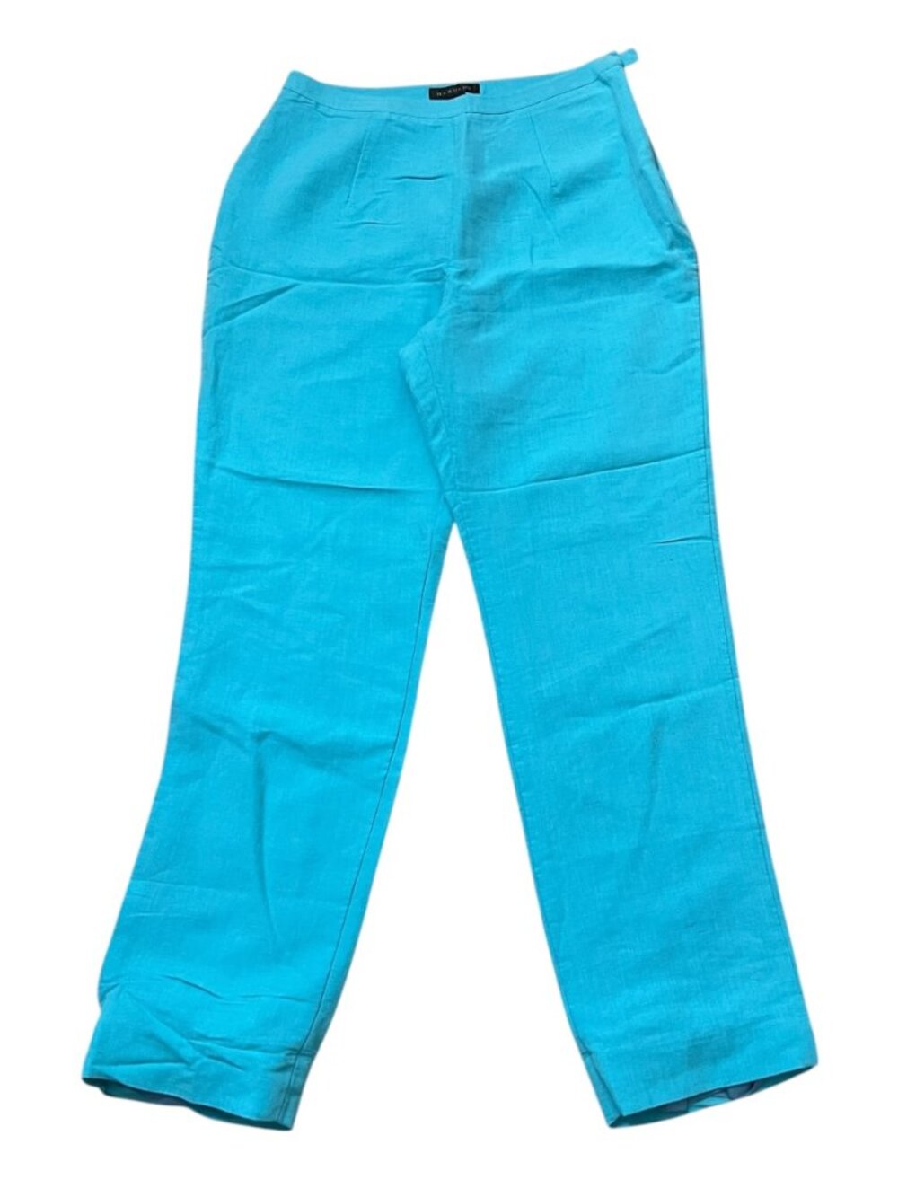 Women’s HAROLD’S Turquoise Blue Linen Blend Straight Leg Pants Size 8 Cropped